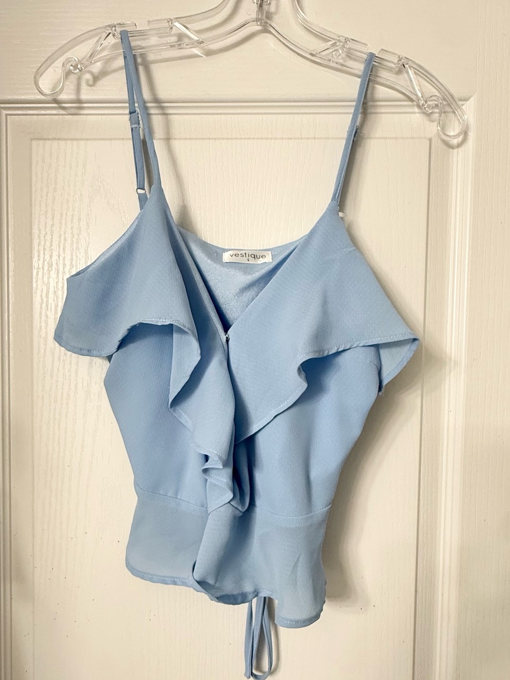 Vestique Light Blue Ruffle Spaghetti Strap Cami